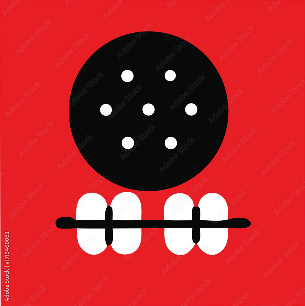 Poster abstract geometric composition with circular and linear elements on a red canvas expressing balance 