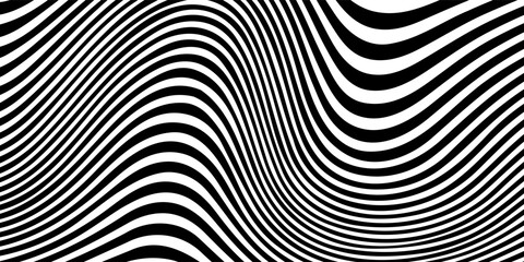abstract wavy lines. Pattern with optical illusion. Optical art, opart striped. Black and white design background.