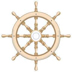 Classic Wooden Ship's Wheel Helm Vector Illustration for Nautical and Maritime Design
