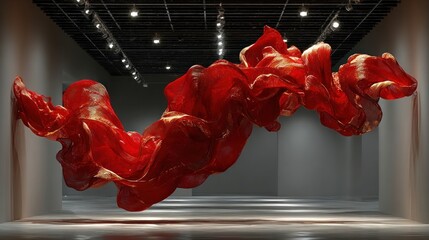 Floating Red Fabric Shape