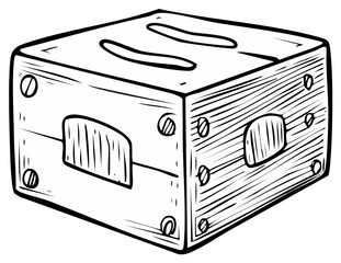 Fototapeta premium Black and white line art sketch of a vintage style toaster or industrial box device