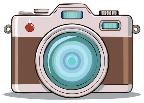 Retro style camera illustration with large lens classic design photography concept art