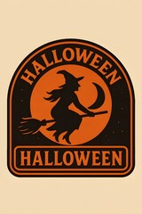 Vintage Halloween Badge &ndash; Retro Witch and Moon Illustration