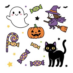 Cute Halloween Characters Set – Ghosts, Pumpkins, and Witches
