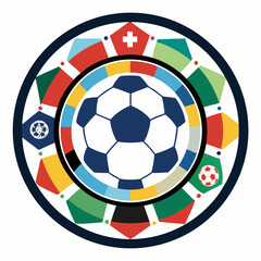 Soccer Ball with Ring of International Flags Vector Illustration