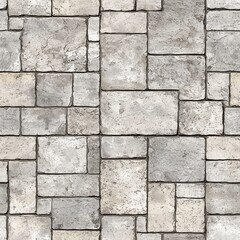 Obraz premium Seamless realistic top-down view of a cobblestone floor. It's a close-up of a rustic, textured outdoor pavement made of weathered gray stones with a varied, irregular pattern