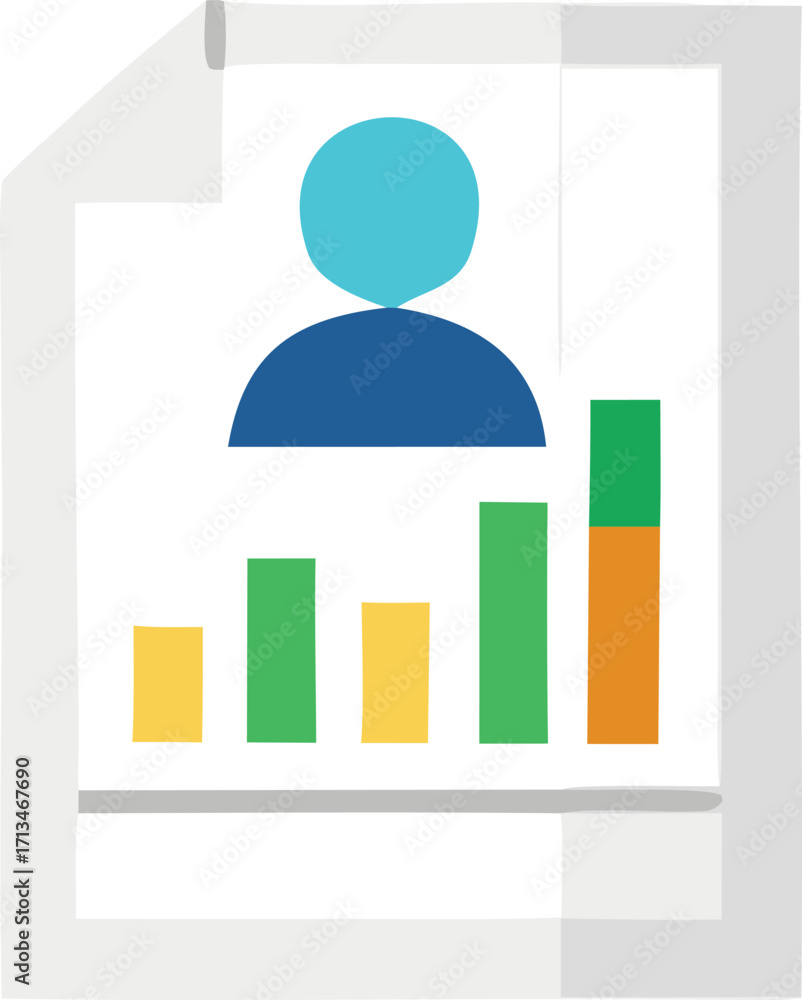 Poster modern profile icon with upward trend bar chart representing growth and performance analytics in bus