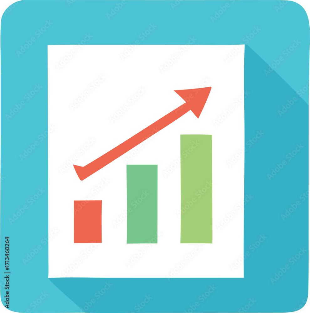 Poster Flat design icon representing business growth and financial progress with bar chart and upward trending arrow a clear visual for data analysis