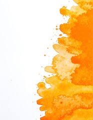 Fototapeta premium A vibrant piece of orange paint splattered on textured paper, blending beautifully with soft watercolor washes in shades of yellow and red.