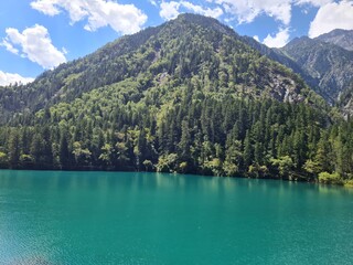 Beautiful scenery of a lake in summer in Jiuzhaigou National Park, China.