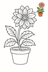 Dahlia Flower in Pot Outline.