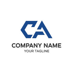Modern blue geometric logo design featuring the letters C and A, with placeholder text for a company name and tagline.
