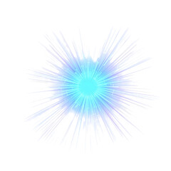 Radiant cyan light burst with brilliant glowing rays, a futuristic abstract energy flare or starburst effect isolated on a white background
