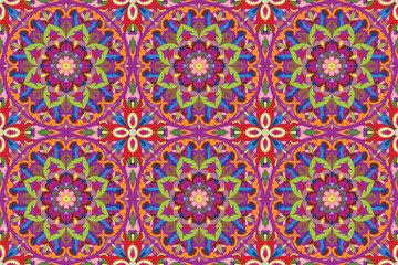 Traditional Thai art seamless floral circle damask pattern bohemian style motif suitable for wallpaper, blanket , textile, tile, cloth and fabric design isolated illustration vector archive EPS file.