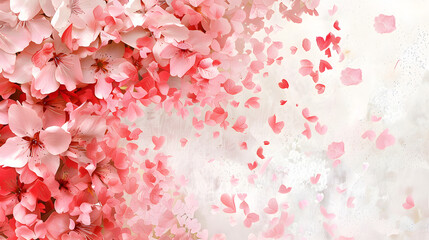Romantic heart shape formed by cascading pink and red petals soft romantic background