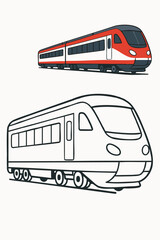 Coloring Page Train Illustration.