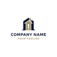A logo design featuring a house with a keyhole, suitable for real estate or property businesses.