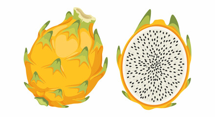 Illustration of a whole and sliced yellow dragon fruit.
