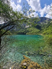 Beautiful scenery of a lake in summer in Jiuzhaigou National Park, China.