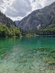 Beautiful scenery of a lake in summer in Jiuzhaigou National Park, China.