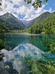 Beautiful scenery of a lake in summer in Jiuzhaigou National Park, China.