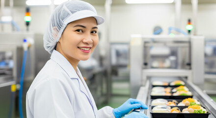 日本の食品加工会社で働くベトナム人女性