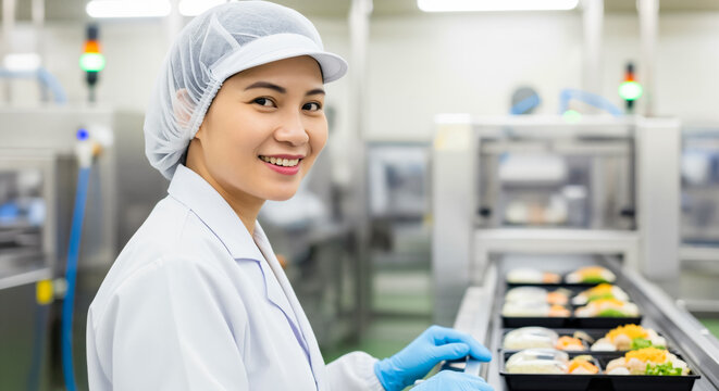 日本の食品加工会社で働くベトナム人女性