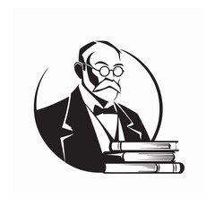 Professor with Glasses Reading Academic Book Vector Logo for University Library