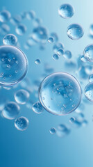 Floating water bubbles on a blue background. 
