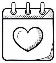 Fototapeta premium Hand drawn calendar with a heart symbol marking a special date