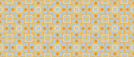 A repeating geometric pattern featuring a soft pastel color palette with golden yellow accents and subtle variations creating a harmonious and elegant design for backgrounds and textiles.