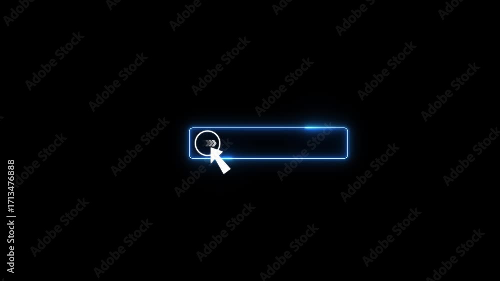 Poster glowing neon line mouse cursor animation export button in looping with transparent background.loopin