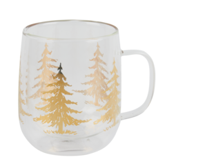 Clear glass with Christmas tree pattern and handle cut out isolated transparent background