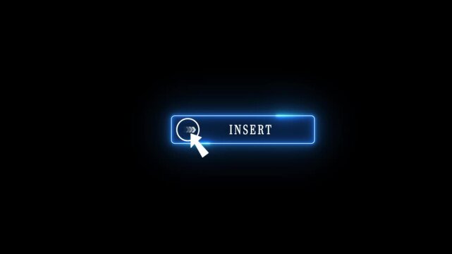 Glowing neon blue color white text cursor animation. design is insert button vector sign, symbol, pointing towards download button in looping with transparent.4k Graphic Animation..