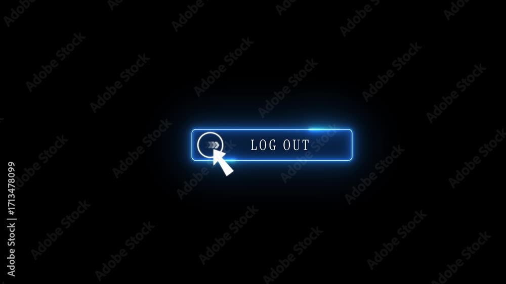 Fototapete glowing neon blue color white text cursor animation. design is log out button.pointing towards downl
