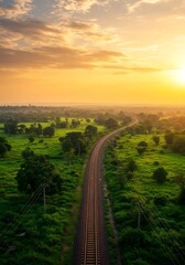 Naklejka premium Train track through green landscape