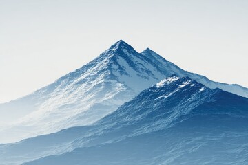 Serene, snow-capped peaks shrouded in mist
