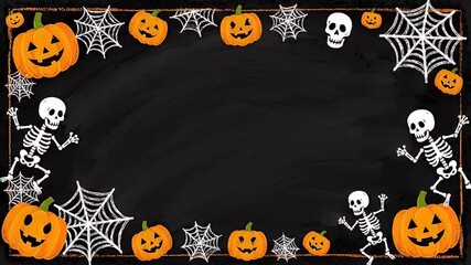 animated halloween blackboard border pumpkins skeletons