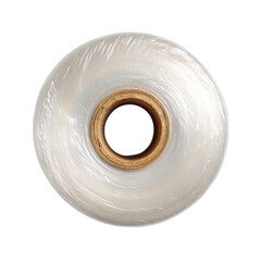 Roll of plastic wrap is shown on top view on transparent background