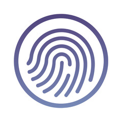 Purple fingerprint icon with concentric circles on white background symbol identity