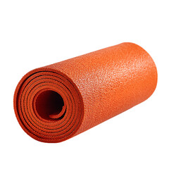 Rolled up orange yoga mat on transparent background