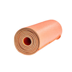 Rolled up orange yoga mat on transparent background