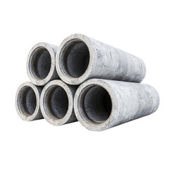 Row of cement pipe are stacked on transparent background