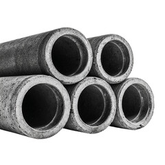Row of cement pipe are stacked on transparent background