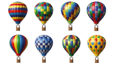Obraz premium Eight colorful hot air balloons on transparent background
