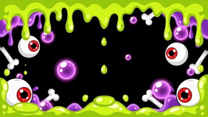 halloween spooky slime eyeballs bones dripping border frame