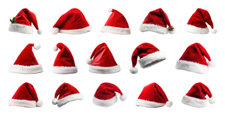 PNG Collection of festive Santa hats, element set on transparent background