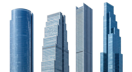 Obraz premium Four skyscrapers' buildings isolated on transparent background