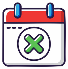 Obraz premium Cartoon Calendar with Green Cross Mark Denoting Cancellation or Error
