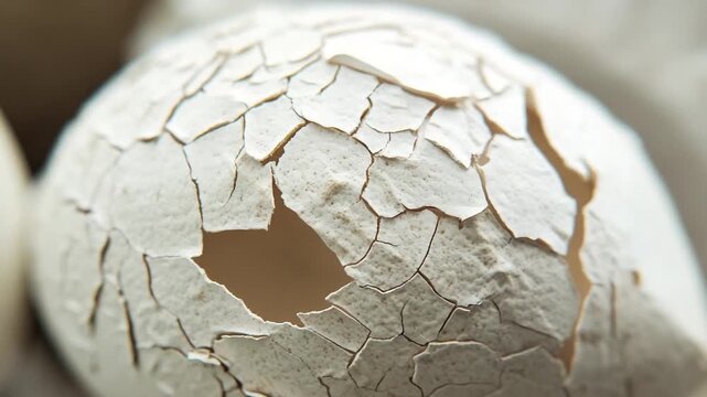 Cracked eggshell revealing new life emerging
